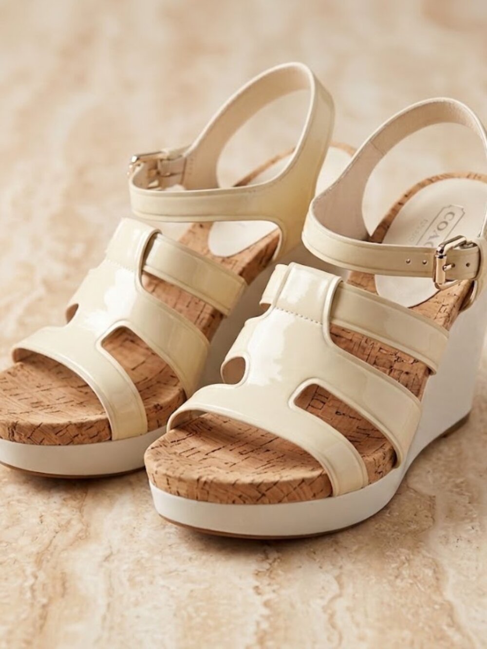 Coach cream and cork platform wedges size 9